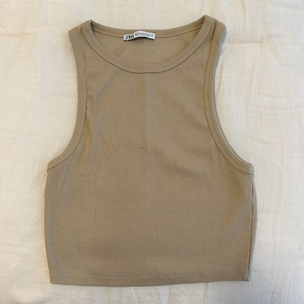 Zara tan cropped basic tank